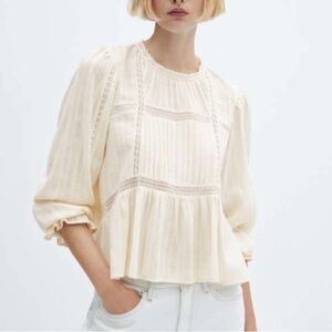Mango Cream Blouse with Delicate Lace